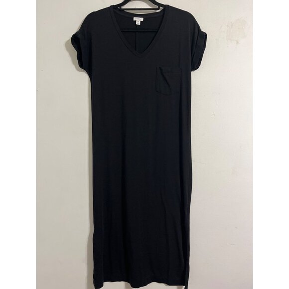 Cuyana Short Sleeve V Neck Tee Midi Dress Black Small Organic Cotton - Picture 2 of 15